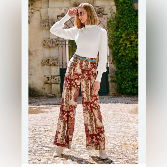 NWT patchwork print high-waist palazzo pants, Boston Proper, size S. NWT - Picture 1 of 12
